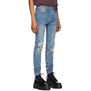 Ksubi Blue Van Winkle No Glory Jeans Disressed Skinny-fit Low-rise - Size 32